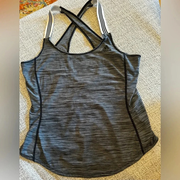 Adidas Criss Cross Back Performance Black Grey Tank Top Workout Sz S - Picture 2 of 9
